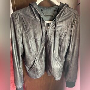 100% Pure Leather Bomber/Hoodie Jacket